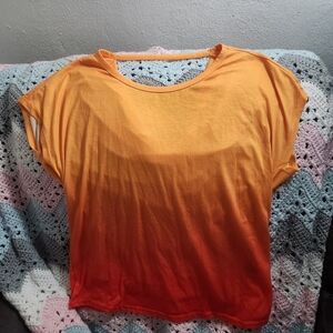 SHEIN Orange to Red Ombre Short Sleeve Top